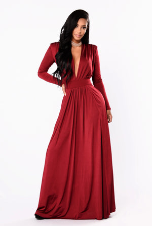 Maroon Long Sleeved Slit Dress