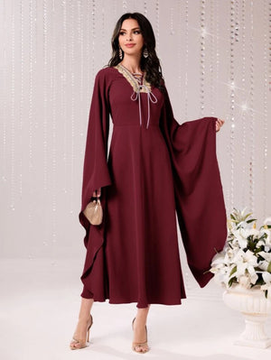 Maroon Arabic Dress with Batwing Sleeves
