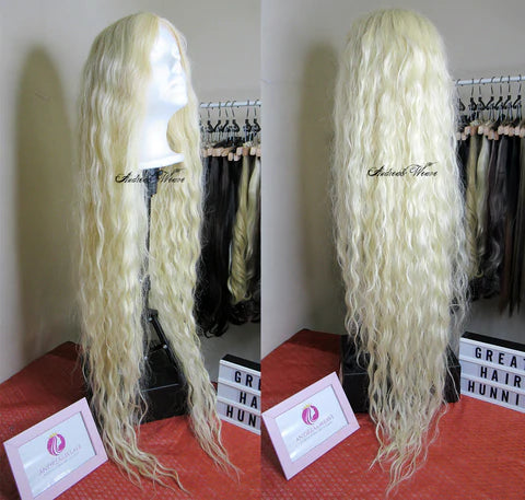 Andrea & Weave Lace Front Wig in Ice Blonde Wavy - 42" (3-day Rental)